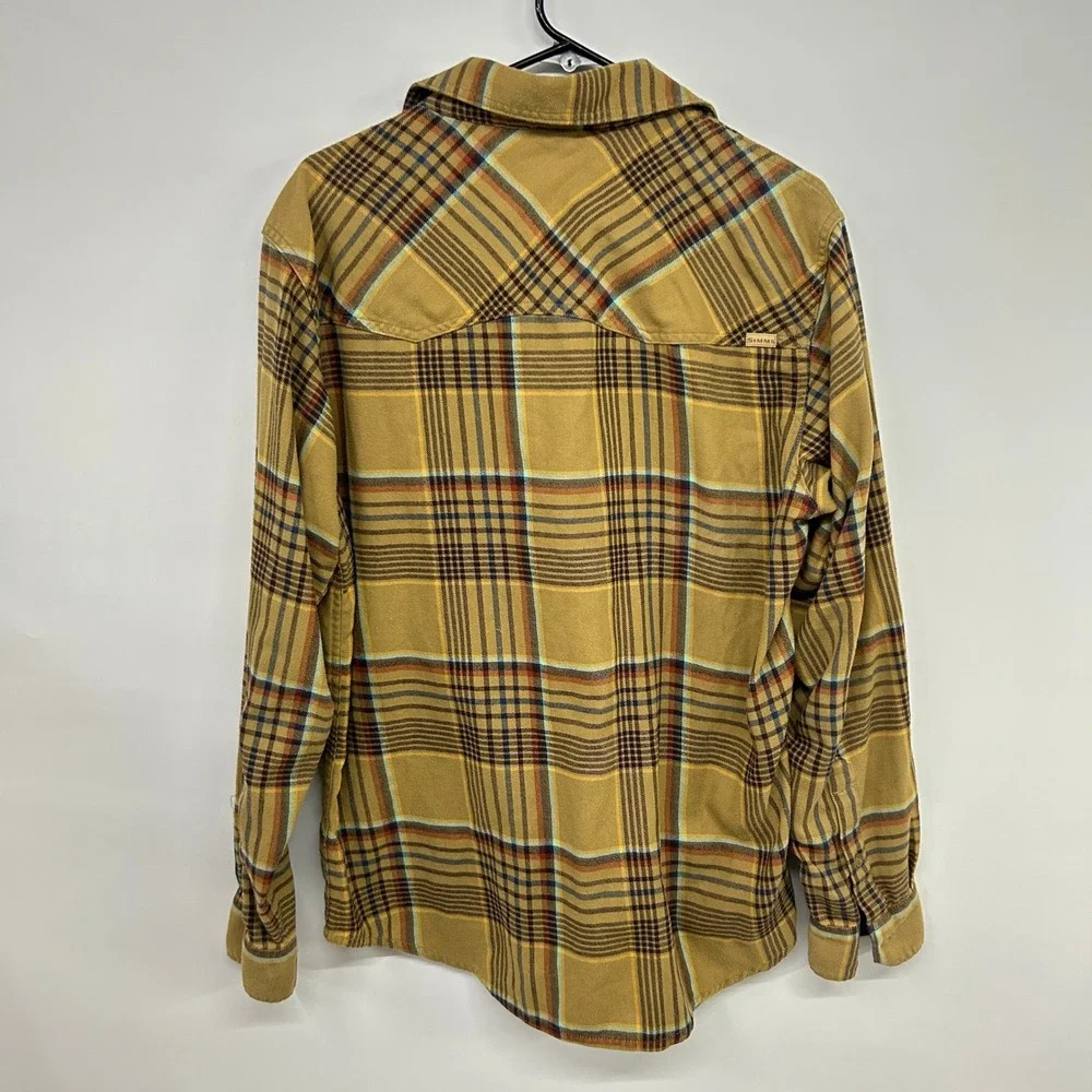 Simms Western Plaid Flannel Fishing Shirt Medium Mustard Yellow Gorpcore Outdoor